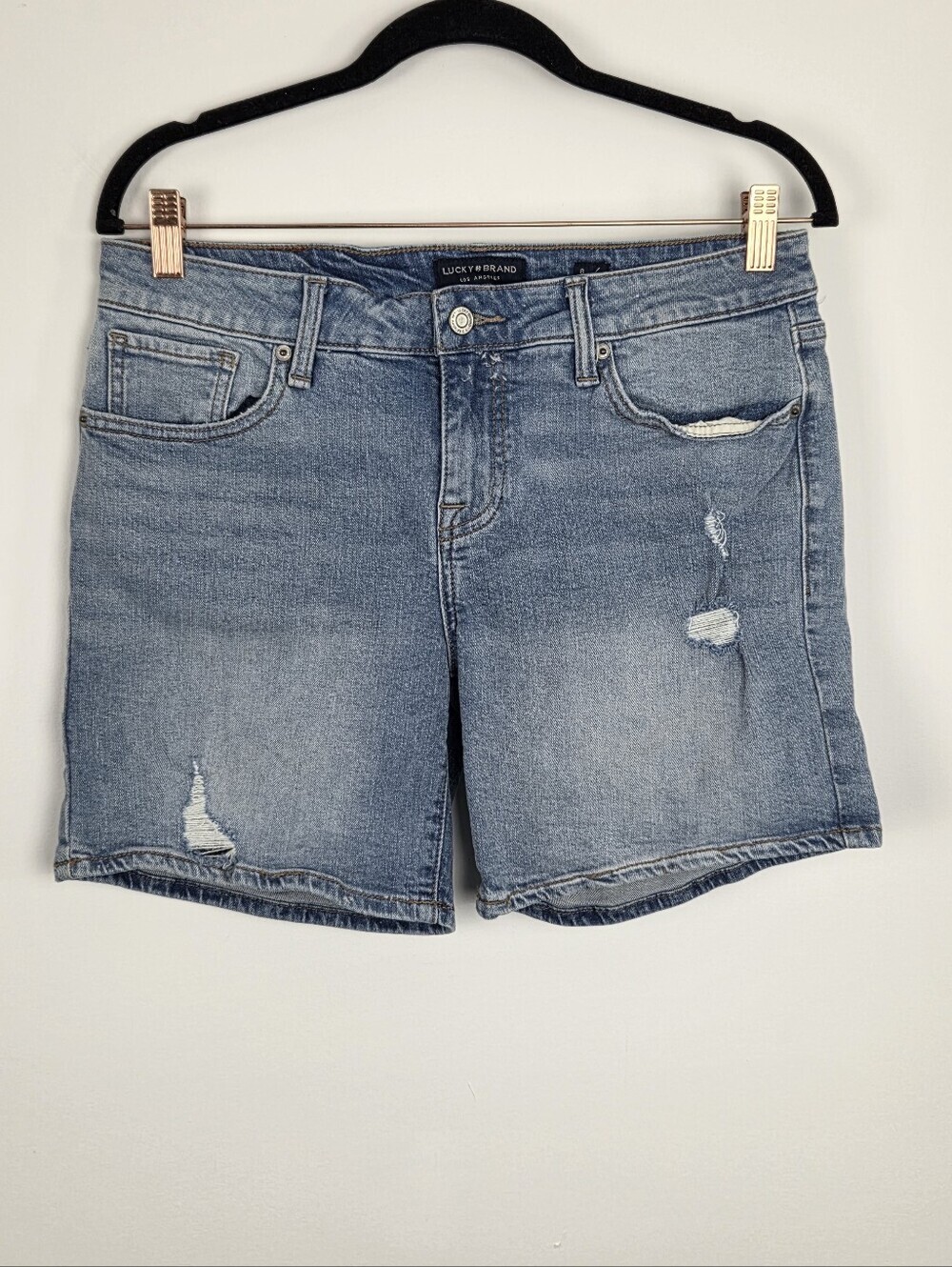 Lucky Brand The Roll Up Distressed Shorts Women's 8/29 Blue Stretch - Picture 1 of 13